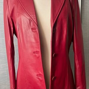 Elegant Red Leather Women's Jacket